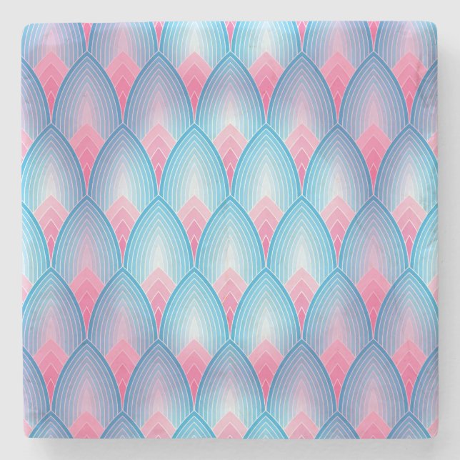 Dessous-de-verre En Pierre Motif Pétal Turquoise Et Rose (Devant)