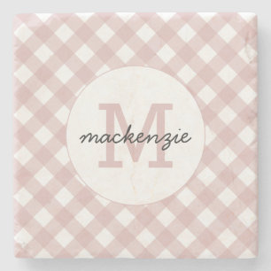 Dessous-de-verre En Pierre Motif Plaid Minimaliste Personnalisé Coupé Rose