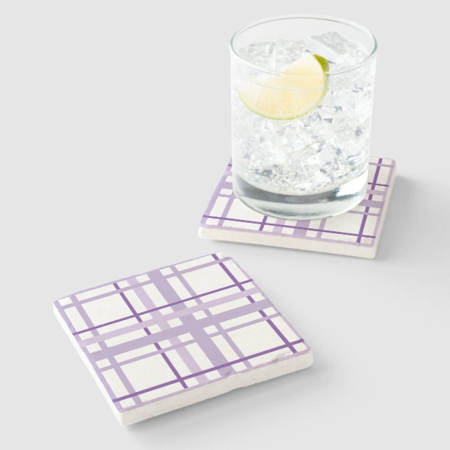 Dessous-de-verre En Pierre Motif rayures violettes  (Côté)