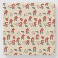 Motif Rétro Champignon et Feuilles
