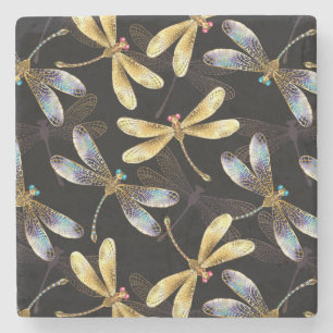 Dessous-de-verre En Pierre Motif sans couture avec libellules d'or