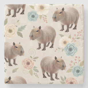Dessous-de-verre En Pierre Motif sans couture de capybara à l'aquarelle migno