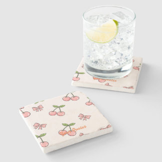 Dessous-de-verre En Pierre Motif sans couture de cerises roses mignonnes et d
