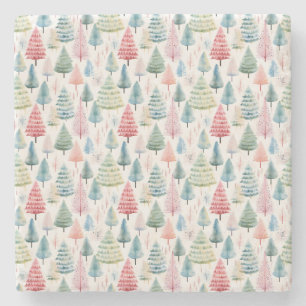 Dessous-de-verre En Pierre Motif sapins de Noël pastel colorés