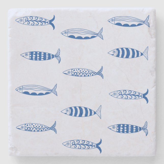 Dessous-de-verre En Pierre Motif Sardines (Devant)