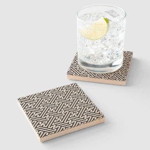 Dessous-de-verre En Pierre Motif Sayagata, Japonais, Noir et Blanc