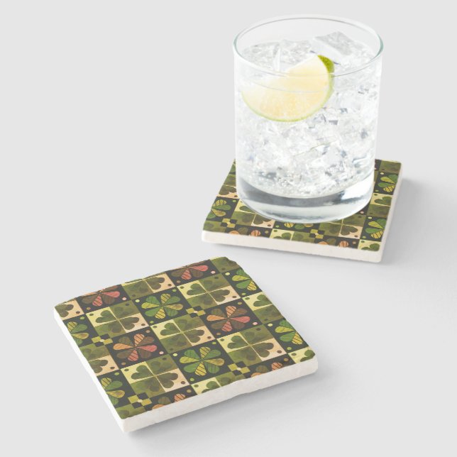 Dessous-de-verre En Pierre Motif shamrock Checkerboard (Côté)