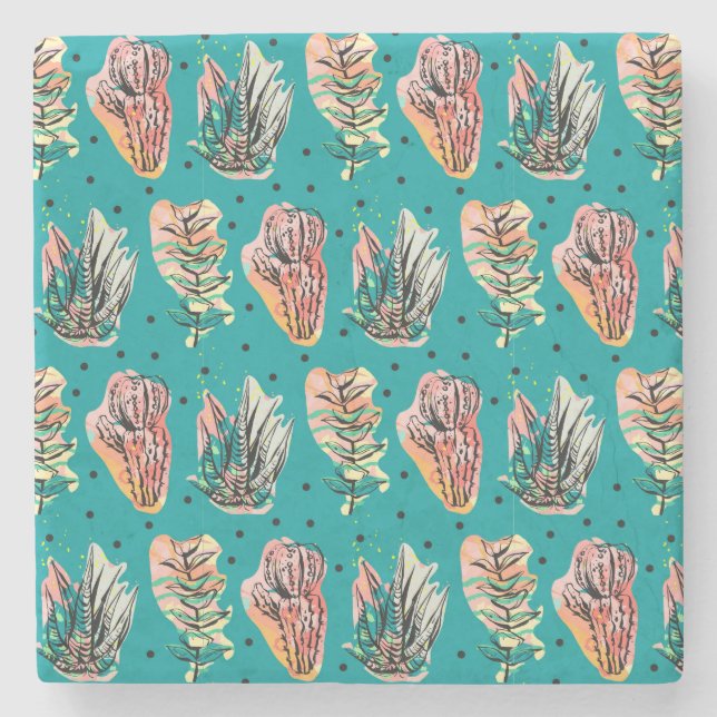 Dessous-de-verre En Pierre Motif Succulent de Cactus Graphiques Abstraits (Devant)
