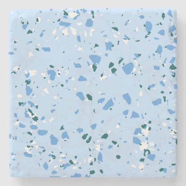 Dessous-de-verre En Pierre Motif Terrazzo Bleu (Devant)