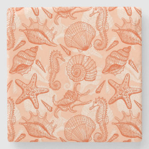 Dessous-de-verre En Pierre Motif tiré par la main de mer