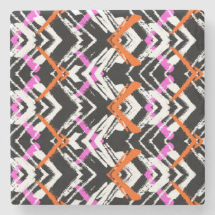 Dessous-de-verre En Pierre Motif tiré par la main noir, orange, et rose de