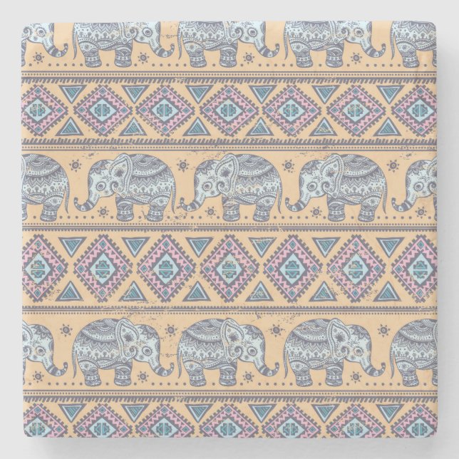 Dessous-de-verre En Pierre Motif tribal Blue Ethnic Elephant (Devant)
