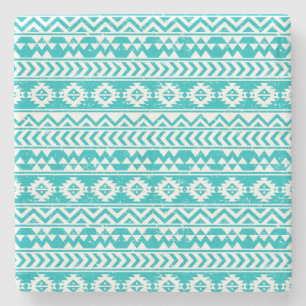 Dessous-de-verre En Pierre Motif tribal Turquoise Grunge Aztec