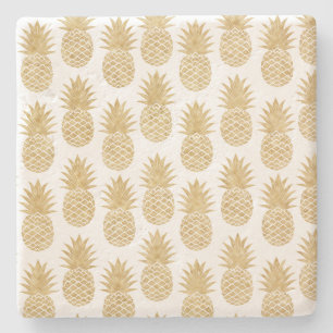Dessous-de-verre En Pierre Motif tropical élégant d'ananas d'or blanc