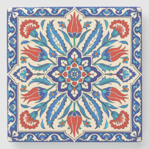 Dessous-de-verre En Pierre Motif Tulipe Bleu Rouge de Style Ottoman