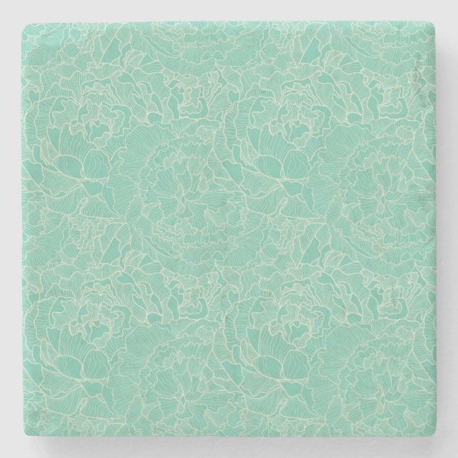 Dessous-de-verre En Pierre Motif Turquoise Peony (Devant)