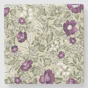 Dessous-de-verre En Pierre Motif Vintage de feuille pourpre et vert sage