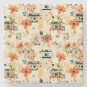 Dessous-de-verre En Pierre Motif vintage Floral & Caméra (5)