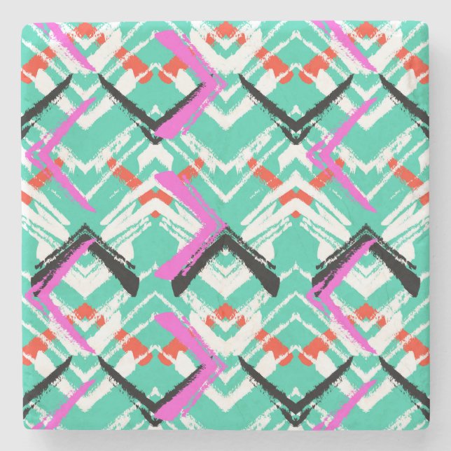 Dessous-de-verre En Pierre Motif Zig Zag Turquoise (Devant)