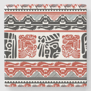 Dessous-de-verre En Pierre Motifs indiens, rouge noir, motif sans couture.