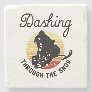 Dessous-de-verre En Pierre Motoneige - Dashing À Travers La Neige