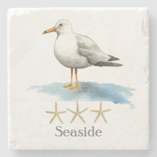 Dessous-de-verre En Pierre Mouette avec l'aquarelle d'étoiles de mer