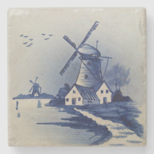 Dessous-de-verre En Pierre Moulin à vent bleu blanc de Delft vintage