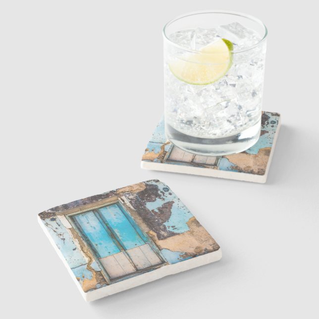 Dessous-de-verre En Pierre Mur bleu et porte (Côté)