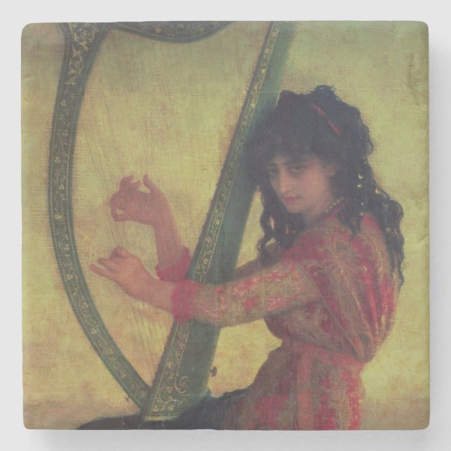 Dessous-de-verre En Pierre Muse jouant l'harpe (Devant)