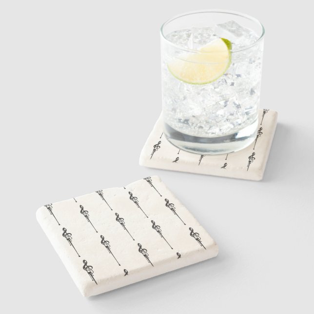 Dessous-de-verre En Pierre Musique Motif Melting Treble Clef noir et blanc (Côté)