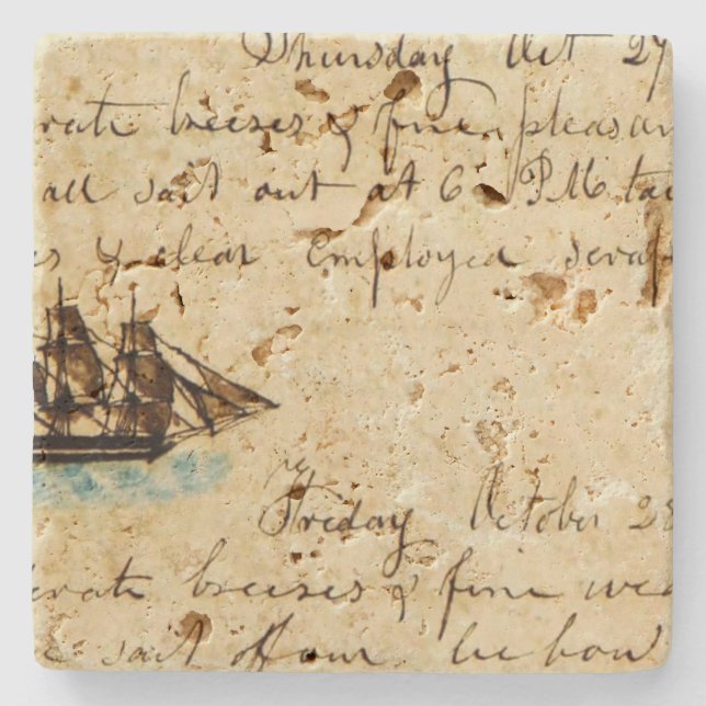 Dessous-de-verre En Pierre Nantucket Whaling Ship Log 1841 (Devant)