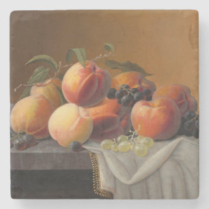 Dessous-de-verre En Pierre Nature morte vintage avec des pêches et des raisin