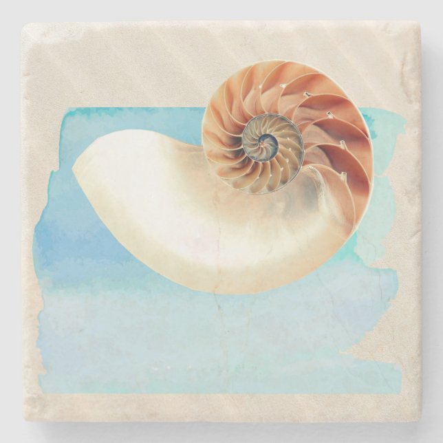 Dessous-de-verre En Pierre Nautilus Coquillage et sable (Devant)