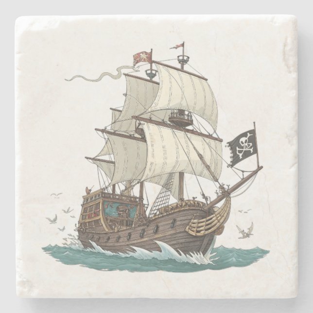 Dessous-de-verre En Pierre Navire Pirate (Devant)