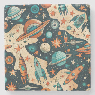 Dessous-de-verre En Pierre Navires-fusée vintages pour engins spatiaux Motif
