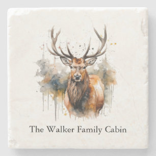 Dessous-de-verre En Pierre Noble Antlers : Aquarelle de wapiti de bois, coutu