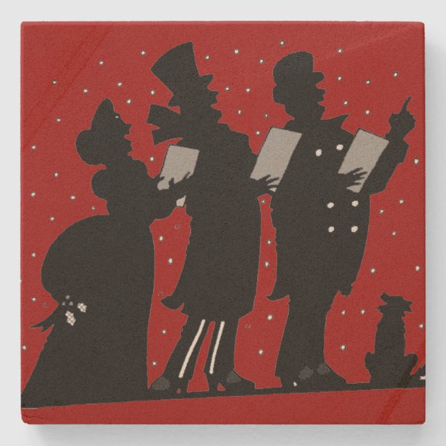 Dessous-de-verre En Pierre Noël des caroleurs de Silhouette (Devant)