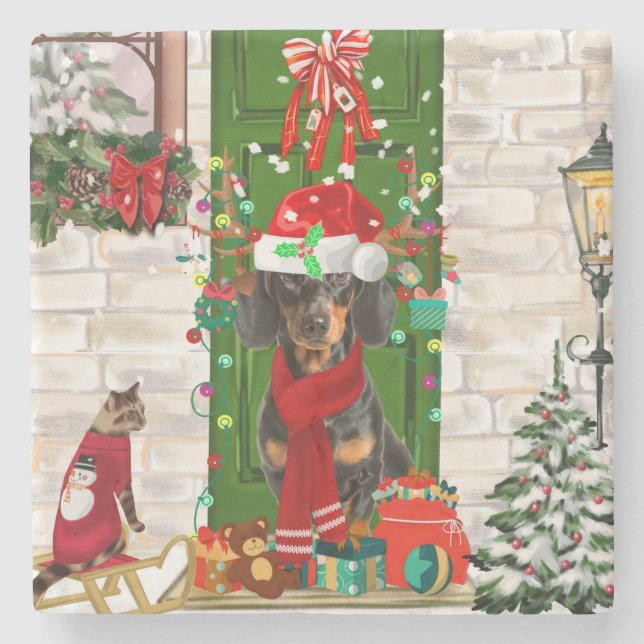 Dessous-de-verre En Pierre Noël du chien Dachshund (Devant)