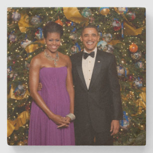 Dessous-de-verre En Pierre Noël du président Barack Obama et de Michelle