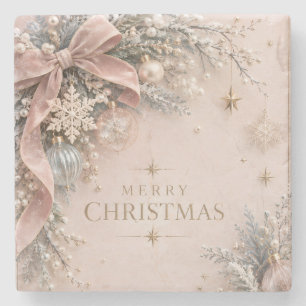 Dessous-de-verre En Pierre Noël Féminin Élégant, Style Rose Poussiéreux