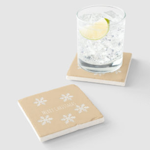 Dessous-de-verre En Pierre Noël Flocons de Neige Blancs Or