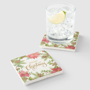 Dessous-de-verre En Pierre Noël floral de Poinsettia Vacances