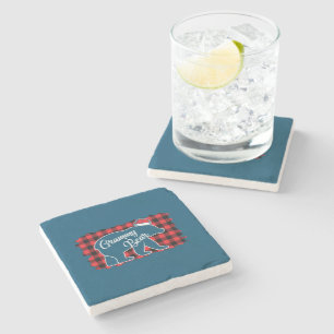 Dessous-de-verre En Pierre Noël Grammy Ours Noël Rouge Plaid Buffle