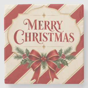 Dessous-de-verre En Pierre Noël rayé, style de vœux de Joyeux Noël