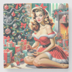 Dessous-de-verre En Pierre Noël Rétro Épinglé