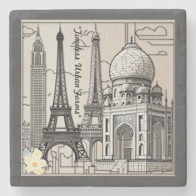 Dessous-de-verre En Pierre "Noir, Blanc et Construit" (Devant)
