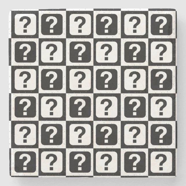 Dessous-de-verre En Pierre Noir blanc Question Mark Riddle Block Monogramme (Devant)