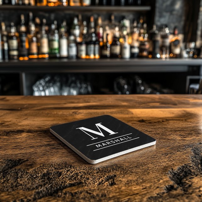 Dessous-de-verre En Pierre Noir classique Famille personnalisée Monogramme in (Créateur téléchargé)