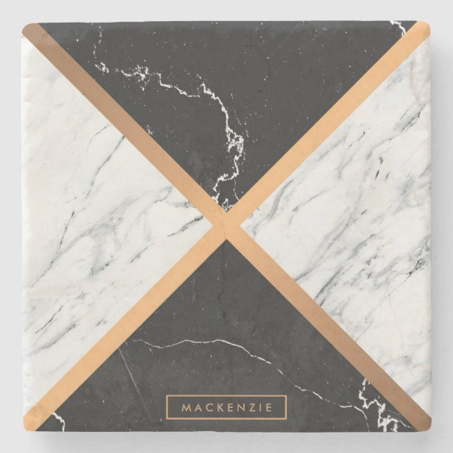 Dessous-de-verre En Pierre Noir et Marbre blanc (Devant)