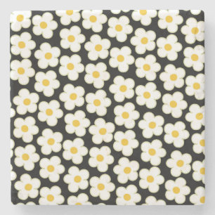 Dessous-de-verre En Pierre Noir Gras Y2K Fleur sauvage Vibrant Décor de print